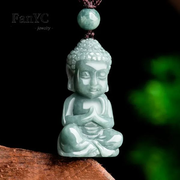 Colliers Myanmar Jadéite Blue Eau Trédimensionnel bébé Bouddha Pendant Bouddha Ice Jade Collier Men et femmes Lucky Amulet
