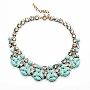 Kettingen N00984 Trendy Sieraden Accessoires Vriendelijk Licht Goud Groothandel Dames Choker Verklaring Ketting met Strass Mint Ketting