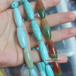 Colliers Natural 10x30mm Agate, Turquoise Oval Loose Perles, pour la fabrication de bijoux de bricolage, pendentif, collier