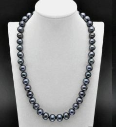 Colliers naturels 89 mm aaa + collier de perle bleu noir tahitien 14K or 24 "Fine bijoux de fabrication