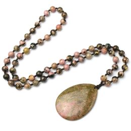 Colliers Natural 8 mm Ligne noire Rhodochrosite Stone Perles Collier Femmes Énergie Colliers Colliers Bijoux Accessoires noués à la main