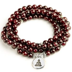 Collares Natural A granate 108 cuentas Mala pulsera 6mm piedra mujeres hombres meditación Lotus Om encanto pulseras de yoga Envío Directo