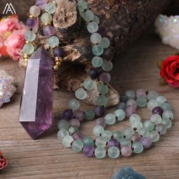 Colliers Améthystes naturelles Quartz Double point pendentif 8mm gel mat arc-en-ciel fluorite perles rondes noeud collier fait main femmes bijoux