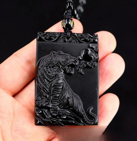 Colliers naturels noir obsidien tigre pendentif chinois zodiaque collier mode joaillerie bijoux sculptée pixiu amulet cadeaux pour femmes hommes