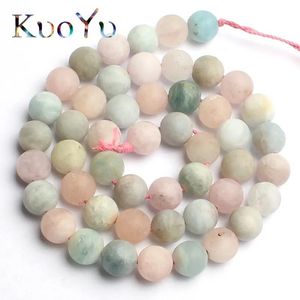 Kettingen Natuurlijke saaie Poolse Matte Morganite Stenen Kralen Ronde Losse Kralen voor Sieraden Maken Diy Armband Ketting 15