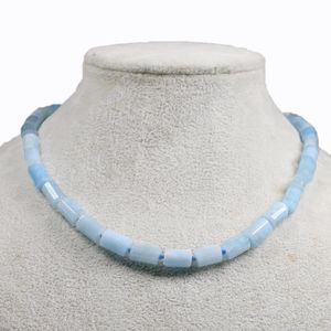 Colliers Aigue-marine à facettes naturelles collier de perles de pierre pour les femmes cylindre gemme 33 perles nouées colliers cristal santé cadeau 17 pouces