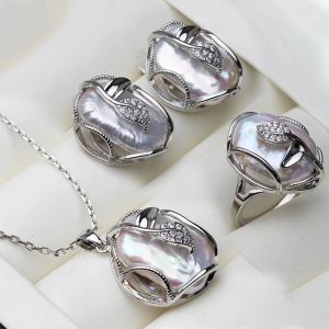 Kettingen Natuurlijke zoetwater parelketting oorbellen sets voor vrouwen, 925 zilveren echte barokke parel ketting sieraden sets fijn cadeau