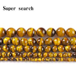 Colliers de pierres précieuses naturelles, œil de tigre jaune, perles rondes en vrac, 4 6 8 10 12 14 16mm, adaptés à la fabrication de bijoux à breloques, accessoires de bracelet