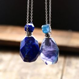 Kettingen Natural Gems Stone Essentiële olie Diffuser Quartz Parfumfles Paarden Lapis Lazuli Pointed Charm Necklace