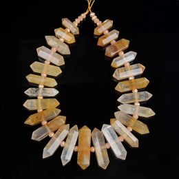 Colliers Naturel Gemstone Citrine Crystal Quartz Perge Point Stron Les perles de pendentif pointu à claire rugueuse pour boucles d'oreilles