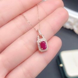 Kettingen Natuurlijke ruby edelsteen hanger ketting echte vaste stof 925 sterling zilveren vrouwen geschenk fijne sieraden