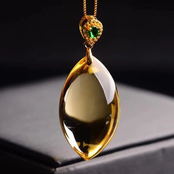 Colliers Natural Yellow Citrine Quartz Water Drop Pendant 38x15mm Femmes Rare riches Gold Citrine Stone Fashion Perle Collier Aaaaa
