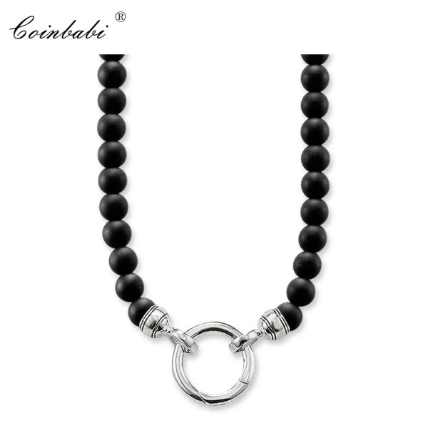 Collar collar negro obsidiana regalo de moda para hombres, joyería de alma estilo Europa 925 joyería de moda de plata esterlina al por mayor