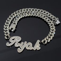 Colliers Collier pour femmes hommes personnalisé nom collier connecter strass chaîne cubaine mot collier Hip Hop bijoux livraison directe
