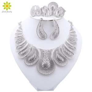 Colliers Collier Ensemble pour femmes Dubaï Africain Silver plaqué de bijoux plaqués