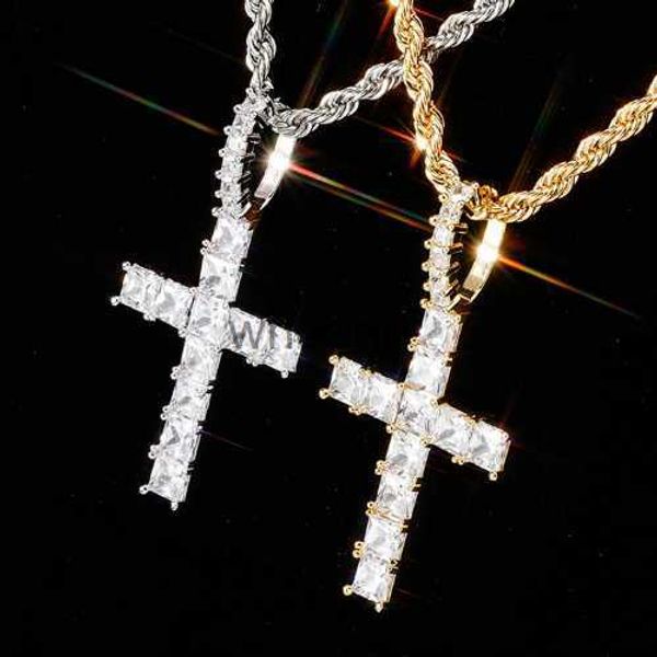 Colliers Colliers personnalisés Vintage Rose Blingbling glacé croix collier carré cubique zircone bijoux hommes femmes 240228