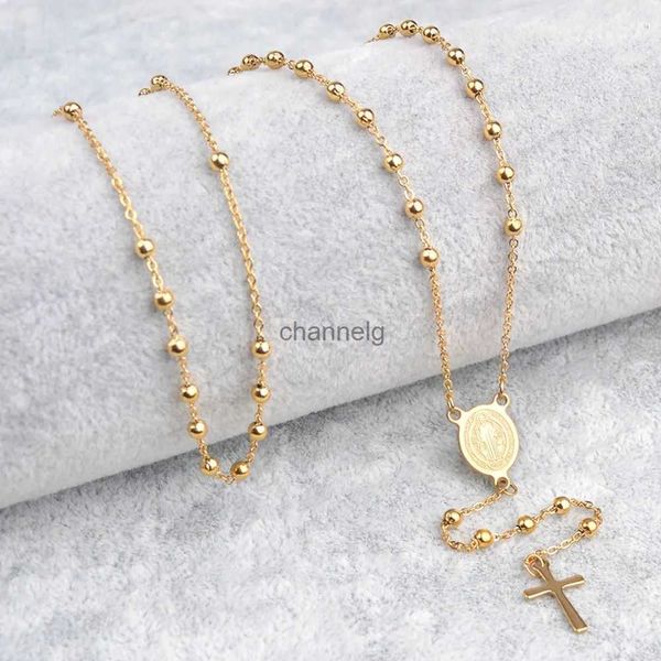 Collares Collares Virgen María San Benito Oraciones católicas Oro amarillo de 14 k Mujeres Rosario largo religioso 2024 nuevo 240228