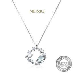 Colliers NEIXIU S925 STERLING Silver Planet Collier Femmes Polvyle Popular Moon Stone Pendant Girlfriend Bijoux Wedding Christmas Gift