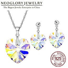 Collares Neoglory S Sterling Sier Bling Conjuntos de joyas Collares Pendientes para mujeres Regalos adornados con cristales de