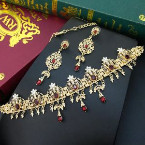 Kettingen Neovisson Marokko modestijl bruid sieraden set gouden kleur drop oorr ketting haarketen haarband dames favoriet cadeau