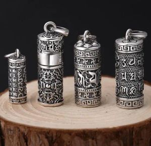 Kettingen Nieuwe 100% 999 Silver Tibetaanse gau -doos Pendant ketting puur zilveren Budhhist Vajra om mani Padme Hum Box Hanger Zes woorden Paarhanger