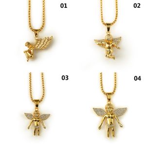 Colliers Nouveau pendentif plaqué or 18 carats garçon ange fille anges pendentif Micro ange pièce collier pour hommes femmes Hip Hop charme bijoux livraison gratuite D5bb