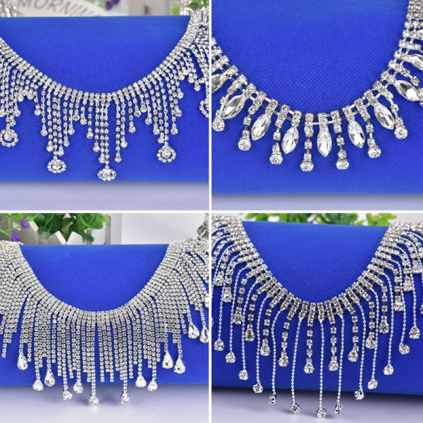 Collares Nuevo 45 cm / 90 cm Cristal Rhinestone Flecos Cadena de cristal Strass Borlas Decoración de la boda Coser en la ropa Bandas Collar Adorno Diy