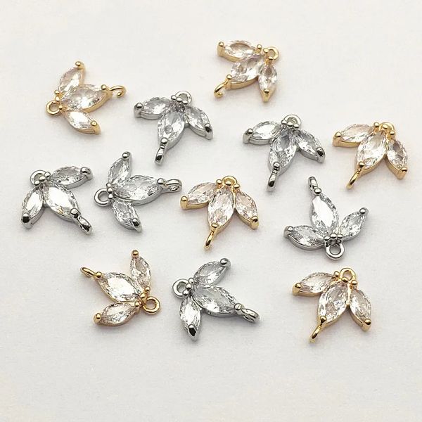 Colliers Nouvelles arrivages!14x13 mm 50pcs Connecteurs de feuilles de zircone cubique pour collier fait à la main accessoires de boucles d'oreille