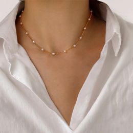 Colliers Nouvelles perles de la chaîne de cou féminin Kpop Pearl Choker Collier Gold Couleur Goth Bijoux Choker sur le col de cou 2021 Collier For Girl