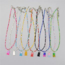 Colliers New Bohemia coréen amant coloré gommeux ours pendentif couloir résine multicoeur de riz collier perlé pour femmes cadeaux