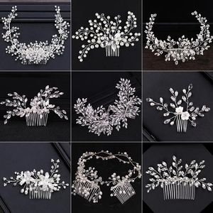 Kettingen Nieuw Ontwerp Sier Kleur Parel Haar Sieraden Handgemaakte Kristallen Bruiloft Tiara Haarkammen Hot Koop Hoofddeksel Bruids Haaraccessoires