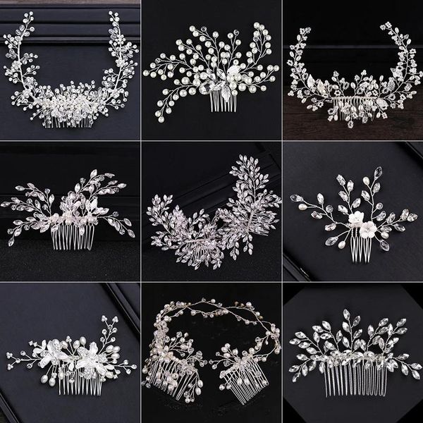 Collares Nuevo diseño Sier Color Perla Joyería para el cabello Cristal hecho a mano Tiara de boda Peines para el cabello Venta caliente Tocado Accesorios para el cabello nupcial