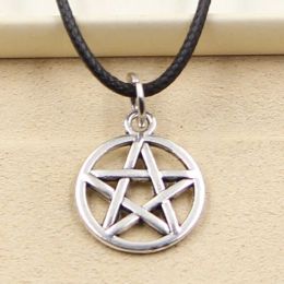 Kettingen Nieuwe mode Tibetaanse zilveren kleurster Pentagram hanger ketting choker charm zwart lederen koord fabriek prijs handgemaakte sieraden