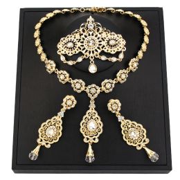 Colliers New Gold Color Algeria Bride Wedding Jewelry Set pour les femmes Broche de boucle d'oreille marocaine Bijoux traditionnel arabe