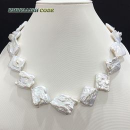 Collares nuevo tipo tamaño grande keshi forma de rombo irregular brillo perlas de color blanco agua dulce natural collar de perlas cultivadas joyería