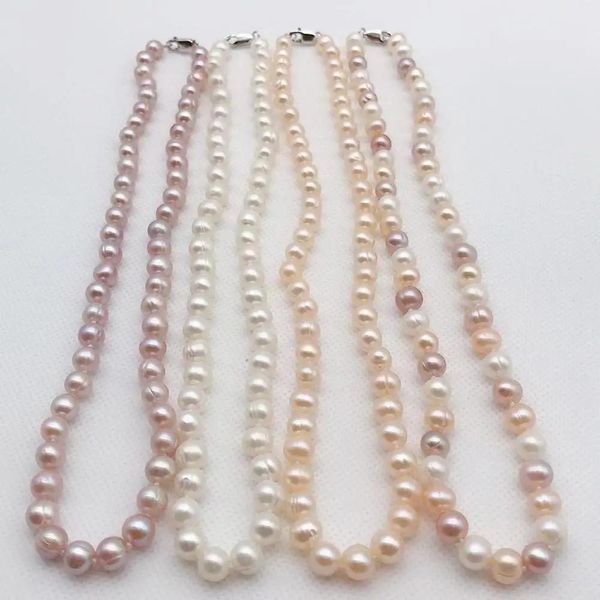 Collares Nuevo collar de perlas naturales cultivadas en agua dulce, hilo de perlas de 78MM, blanco, rosa, púrpura, Multicolor, cierre de plata de ley 925