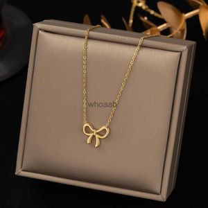 Kettingen Nieuwe Punk Tiny Strik Vrouwen Gouden Kleur 14 k Geel Ketting Vrouwelijke Sieraden Kerst 240228