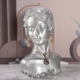 Collares Nuevos Pendientes de resina Pendientes Mannequin Bust Stand Model Shop Organizador de joyas para la cabeza de la joven Dama