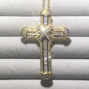 Kettingen Nieuwe Sier Prachtige Bijbel Jesus Cross Hanger Ketting Vrouwen Mannen Kruisbeeld Charm Gesimuleerde Diamant 14 k Gouden Sieraden