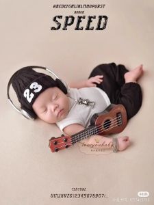 Kettingen pasgeboren fotografie props jongen outfit rock kleding hoed ketting oortelefoon gitaar achtergrond baby fotoshoot kostuums accessoires accessoires