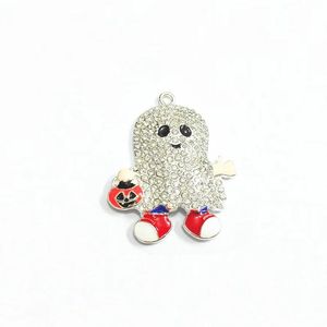 Kettingen Nieuwste!! 42 MM * 37 MM 10 stks/partij Ghost Met Pompoen Strass Hangers Voor Halloween Sieraden Maken