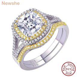 Ожерелья Newshe Sier, ювелирные изделия, обручальные кольца Halo, желтое золото, обручальное кольцо, свадебный комплект для женщин, 1,8 карата, огранка «подушка», Aaaaa Cz
