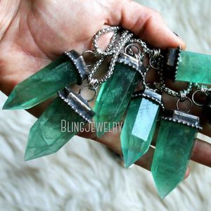 Kettingen NM40515 Fluoriet Kristallen Toren Ketting Zeegroen Kristal Punt Talisman Box Ketting Edelsteen Slinger Obelisk Ketting