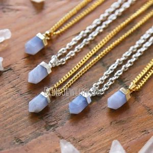 Kettingen NM43740 Sierlijke Blauwe Kant Agaat Rozenkwarts Amethist Punt Ketting Natuurlijke Echte Kristal Minerale Steen Sieraden