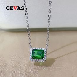 Colliers Oevas 100% Sterling Sier 6 * 8 mm Collier de pendentif émeraude synthétique pour femmes Génér