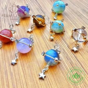 Kettingen Oimg Fantasie Galaxy Gray Moonlight Planet Aquamarine Hessian Globe ketting Hanger voor vrouwencadeau