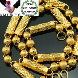 Collares OMHXFC Venta al por mayor Moda europea Fiesta masculina Regalo de boda Largo 50 cm Ancho 7 mm Cuentas Cilindro Real 24KT Collar de cadena de oro NL60