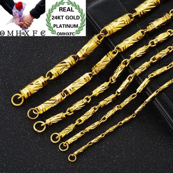 Colliers OMHXFC gros mode européenne homme mâle fête cadeau de mariage Long 60 50 45 cm bambou Joint réel 24KT or chaîne collier NL59