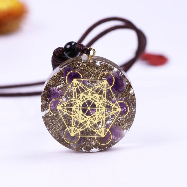 Colliers Collier orgonite Metatron Cube Résine Pendant Cosmic Energy Center Sign Pendant Collier Magic Hexagram Choker Jewelry