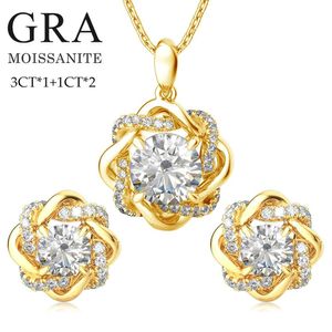 Collares, juegos de joyas para mujer con diamantes de moissanita originales con certificado, collar, pendientes, conjuntos de brazaletes, regalo de boda Sier